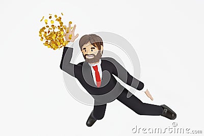 Businessman holding coin and jumping slam dunk, basketball hoop, success business financial, 3D rendering Stock Photo