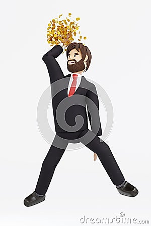 Businessman holding coin and jumping slam dunk, basketball hoop, success business financial, 3D rendering Stock Photo