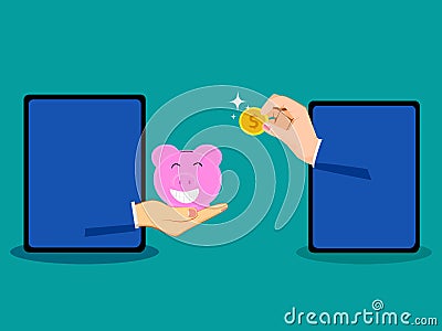 Businessman holding coins. Saving money for depositing money online. business concept vector Vector Illustration