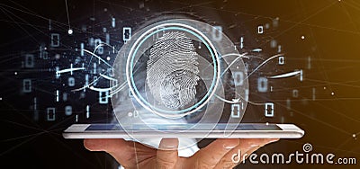 Businessman holding a Digital fingerprint identification and bin Stock Photo