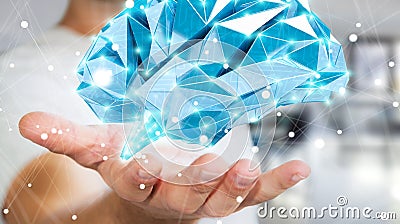 Businessman holding digital x-ray human brain in his hand 3D rendering Stock Photo