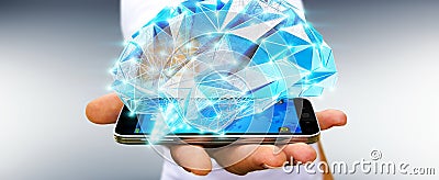Businessman holding digital x-ray human brain in his hand 3D rendering Stock Photo