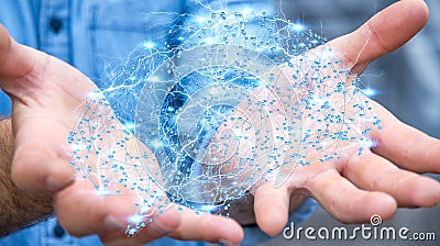 Businessman holding digital x-ray human brain in his hand 3D rendering Stock Photo