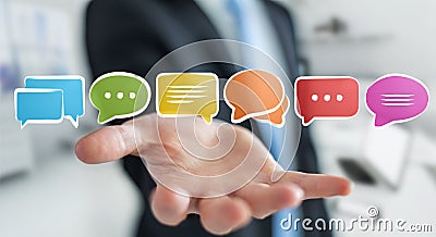 Businessman holding discussion icons sketch Stock Photo