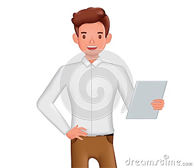 Businessman holding documents folder character design. 3d vector illustration Vector Illustration