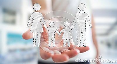 Businessman holding family interface in his hand 3D rendering Stock Photo