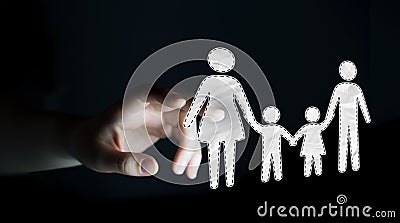 Businessman holding family interface in his hand 3D rendering Stock Photo