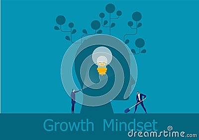 Businessman holding flashlight emits brain growth mindset positive concept vector illustrator Vector Illustration