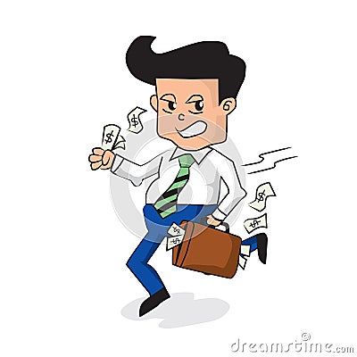 Businessman Holding A Fully Money Briefcase. Vector Illustration