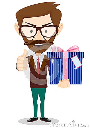 Businessman holding a gift box Vector Illustration