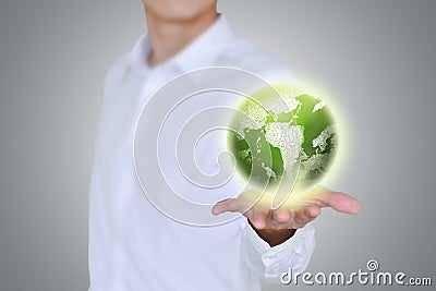 Businessman holding globe.earth in hands.ecology concept. Stock Photo