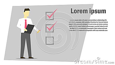 Businessman holding in hands clipboard with checklist Vector Illustration