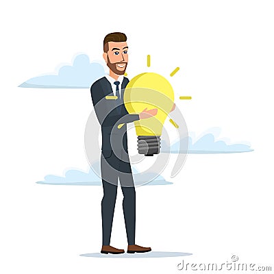 Businessman holding the idea of holding a lamp. Business cartoon Vector Illustration