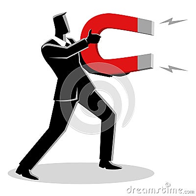 Businessman holding a large magnet Vector Illustration