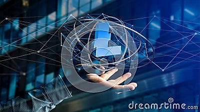 Businessman holding a litecoin crypto currency sign flying around a network connection - 3d render Stock Photo