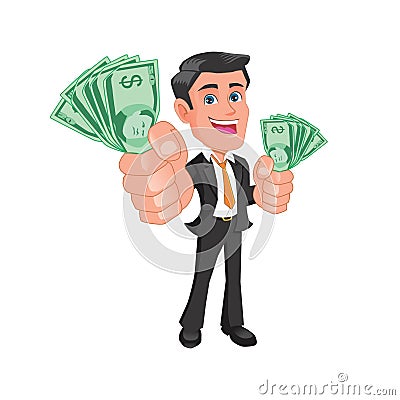 Businessman holding money cartoon Stock Photo