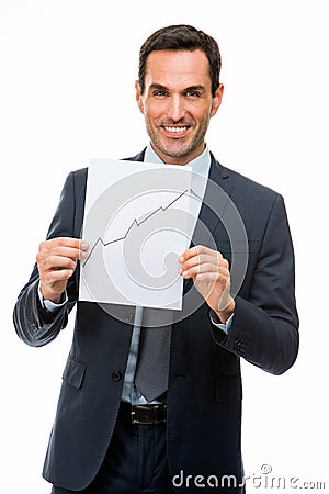 Businessman holding paper with growing chart Stock Photo