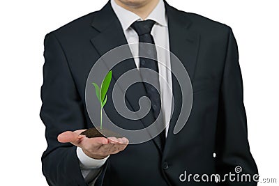 Businessman holding a plant Stock Photo