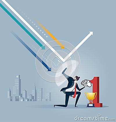 Businessman is holding a shield reflecting the attacks. Defender business metaphor. Financial security Vector Illustration