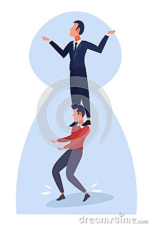 Businessman holding on a shoulders colleague teamwork concept keyhole background boss stand on employee working career Vector Illustration