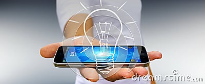 Businessman holding a sketch lightbulb Stock Photo