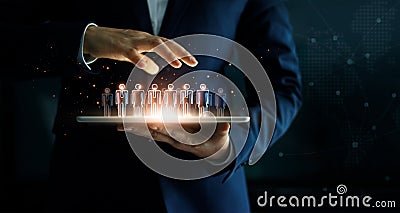 Businessman holding tablet and management group of people Stock Photo