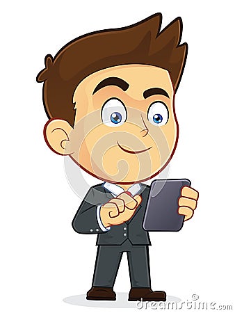 Businessman Holding Tablet PC Vector Illustration