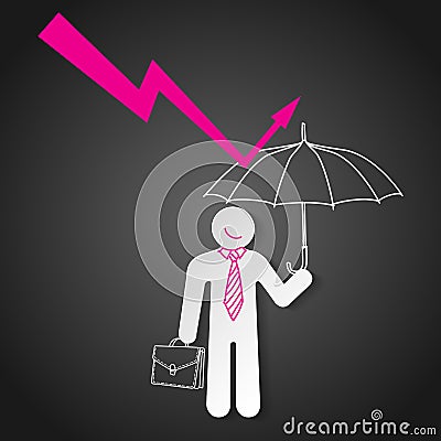 Businessman holding umbrella protect graph down Vector Illustration