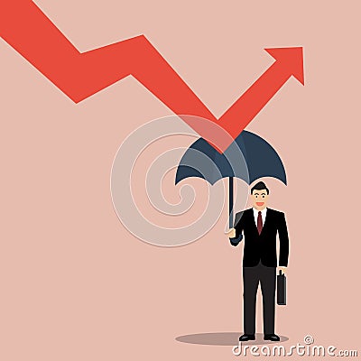 Businessman holding umbrella protect graph down Vector Illustration