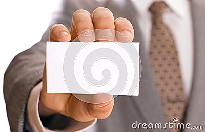 Businessman holding visiting card Stock Photo