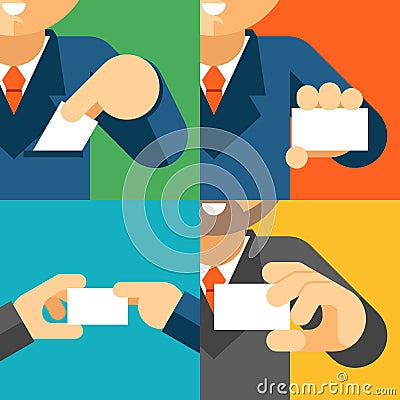 Businessman holding visiting card template in his Vector Illustration