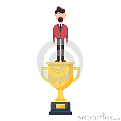 Businessman holding winner trophy vector illustration Vector Illustration