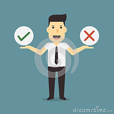 Businessman holding yes and no sign Vector Illustration