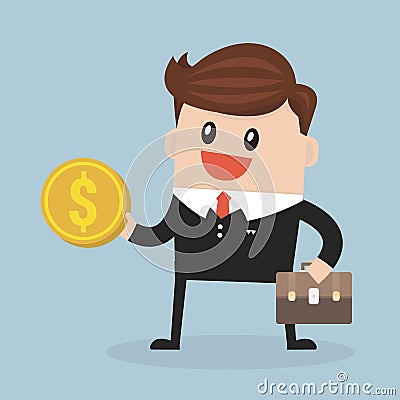 Businessman holds in hand money, flat design. Vector Illustration