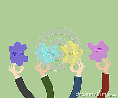 Businessman holds jigsaw puzzles ideas conceptual. Vector Illustration