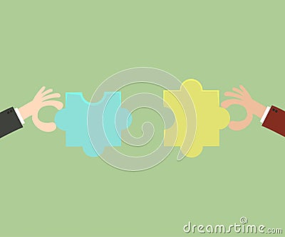 Businessman holds jigsaw puzzles. Vector Illustration