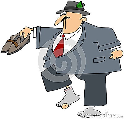 Businessman With Holey Sock Cartoon Illustration