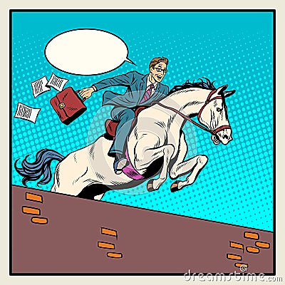 Businessman horseman on horse jumps over barrier Vector Illustration