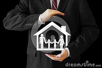 Businessman, house and family insurance concept Stock Photo