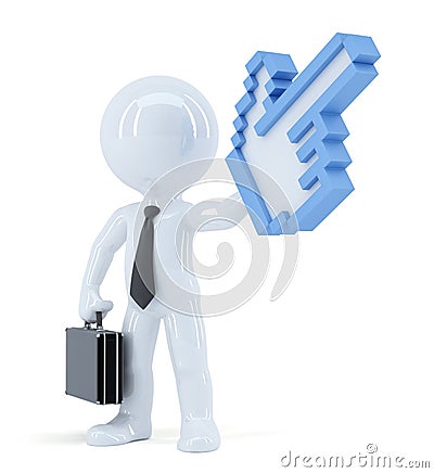 Businessman with huge pixel pointer. Isolated. Contains clipping path Stock Photo