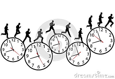 Businessman in a hurry runs on time clocks Vector Illustration