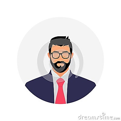 Businessman Icon Image, Male Avatar Profile Vector with Glasses and Beard Hairstyle Vector Illustration
