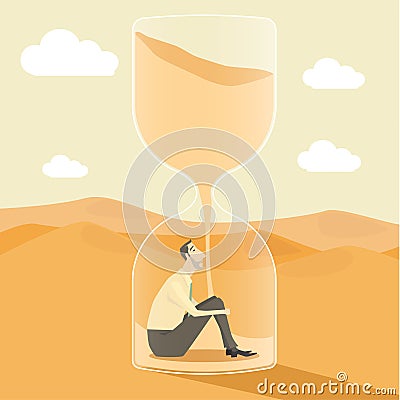 Businessman inside hourglass. Vector Illustration