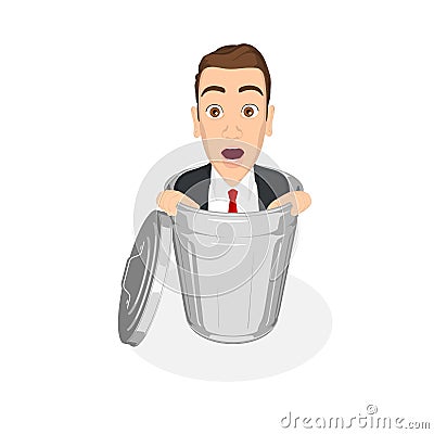 Businessman inside a trash can Cartoon Illustration