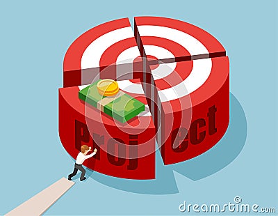 Business man investor pushing target piece with money part to connect into whole one. Stock Photo