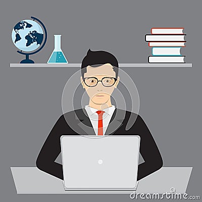 Businessman and isometric laptop Vector Illustration