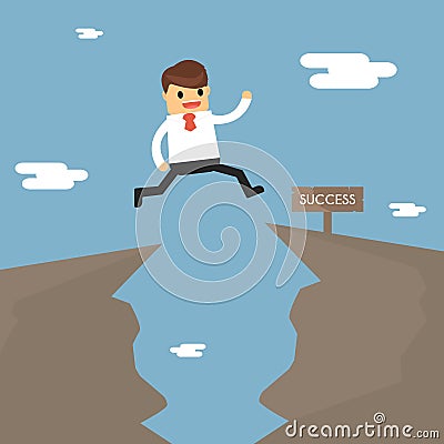 Businessman jump through the gap in the rocks. the concept of bu Vector Illustration