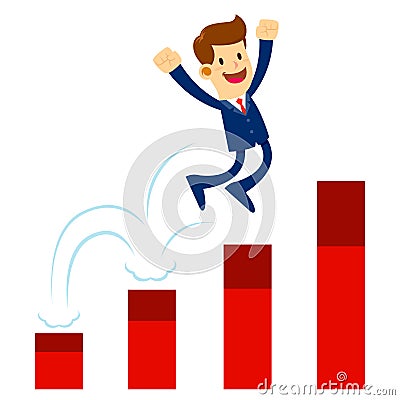 Businessman Jump His Way Up The Raising Chart Vector Illustration