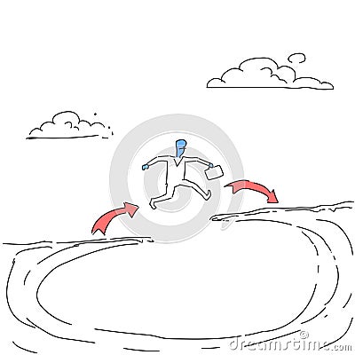 Businessman Jump Over Cliff Gap Mountain To Success Business Man Risk Concept Vector Illustration