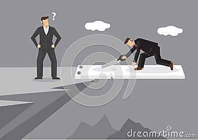 Businessman Took Foolish Action to Self Sabotage Cartoon Vector Illustration Vector Illustration